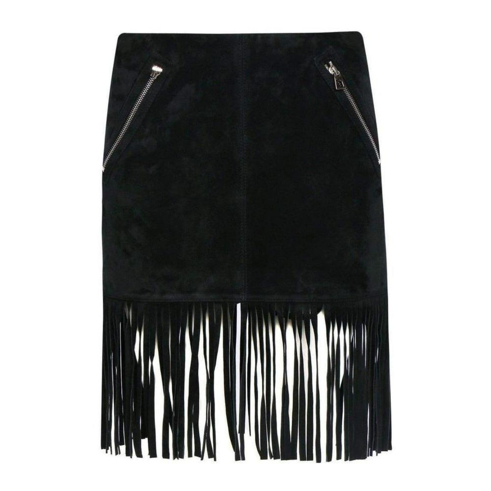 Barbara Bui - Black Leather Fringe Skirt - FR 40